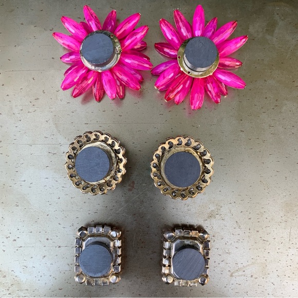 Set Pink Rhinestone Upcycled Repurposed Vintage Jewelry Refrigerator Magnets - Picture 3 of 6